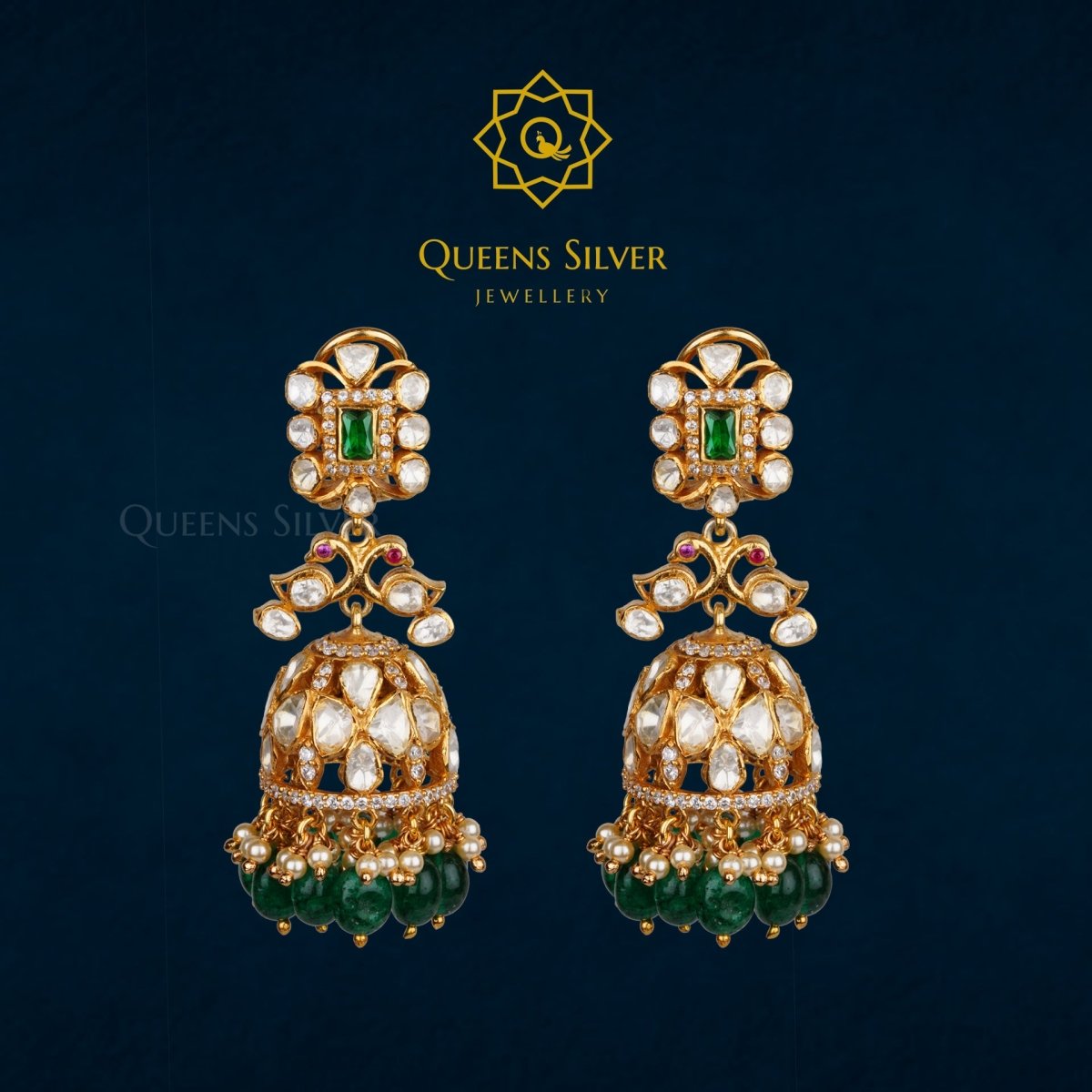 Moissanite Jhumkas QSMJ0005 - Queen Silver Jewellery