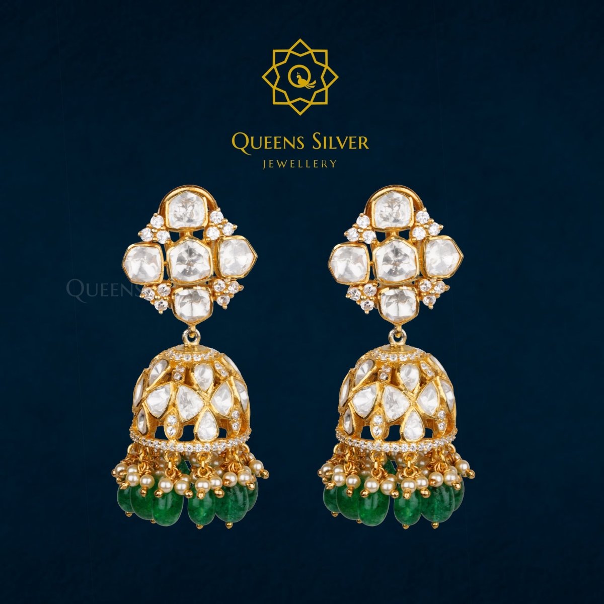 Moissanite Jhumkas QSMJ0006 - Queen Silver Jewellery