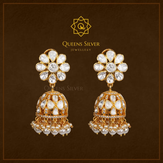 Moissanite Jhumkas QSMJ0007 - Queen Silver Jewellery