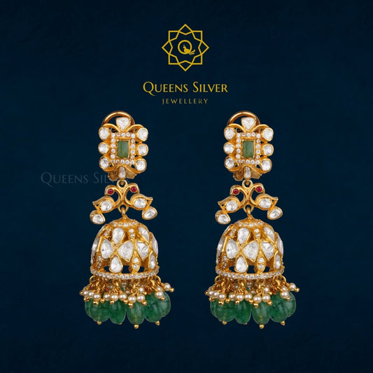 Moissanite Jhumkas QSMJ0008 - Queen Silver Jewellery