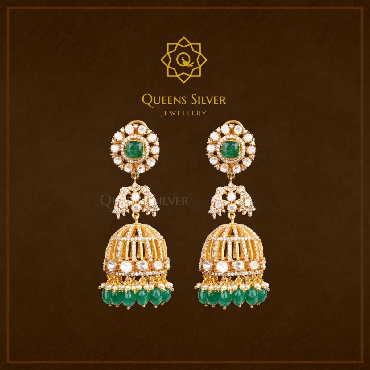 Moissanite Jhumkas QSMJ0009 - Queen Silver Jewellery