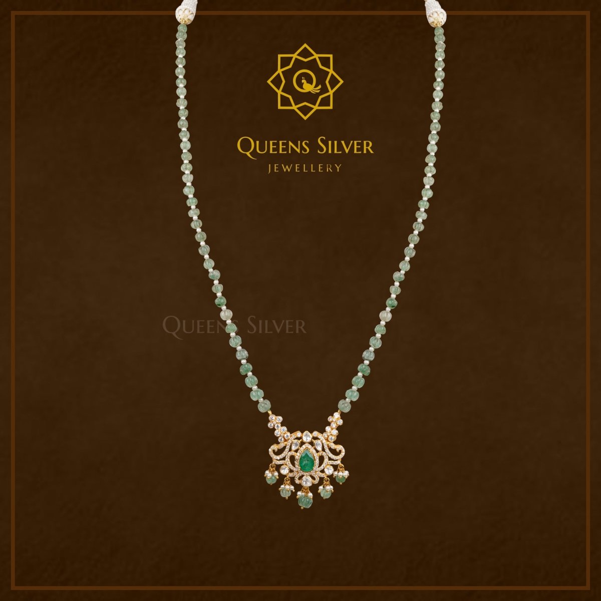 MOISSANITE PENDANT WITH BEADS QSMPWB0013 - Queen Silver Jewellery