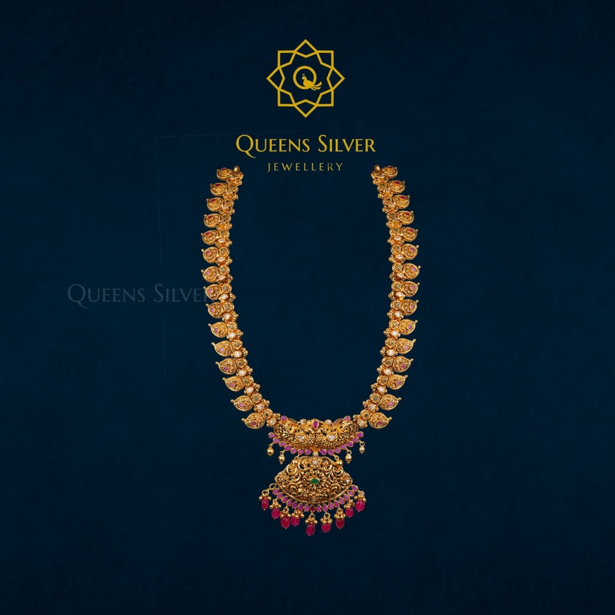 Nakshi Long Necklace QSNLN0005 - Queen Silver Jewellery