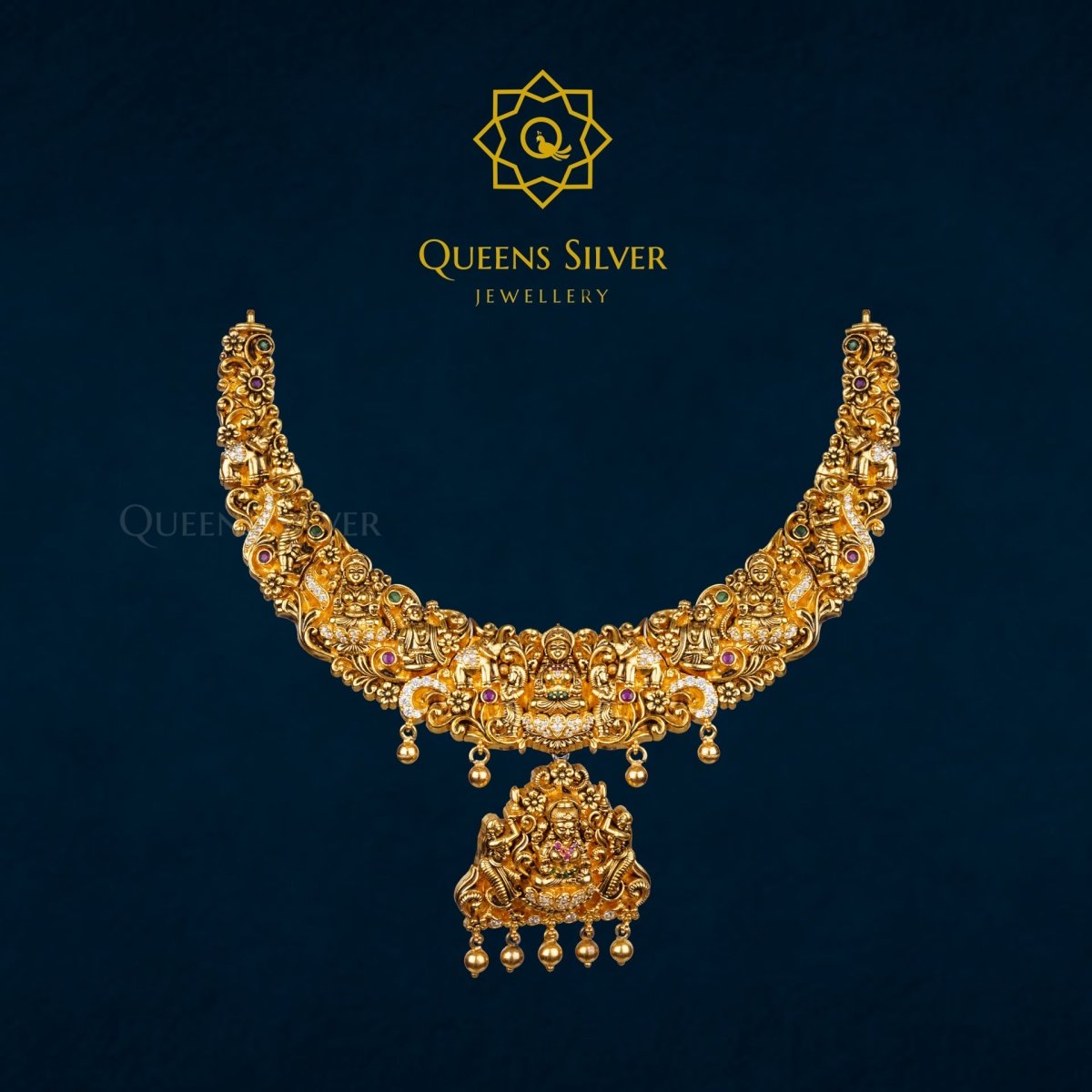 Nakshi Short Necklace QSNSN0006 - Queen Silver Jewellery