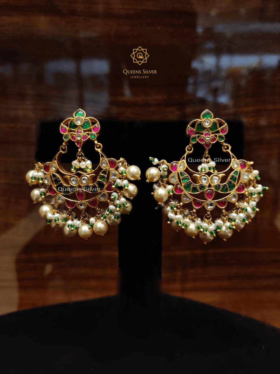 Kundan Chandbali KE001 - www.queenssilverjewellery.com