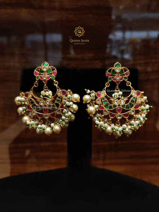 Kundan Chandbali KE001 - www.queenssilverjewellery.com