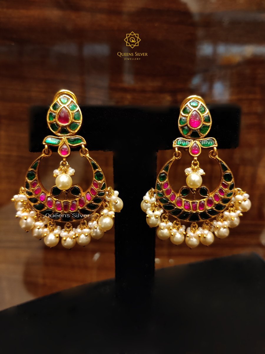 Kundan Chandbali KE002 - www.queenssilverjewellery.com