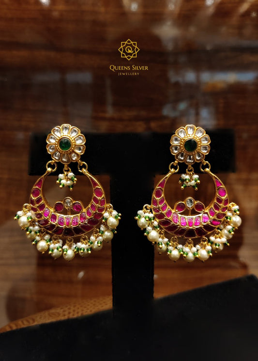 Kundan Chandbali KE004 - www.queenssilverjewellery.com