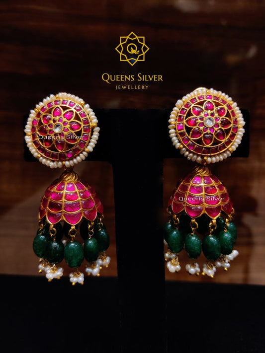 Kundan Earrings KJ001 - www.queenssilverjewellery.com