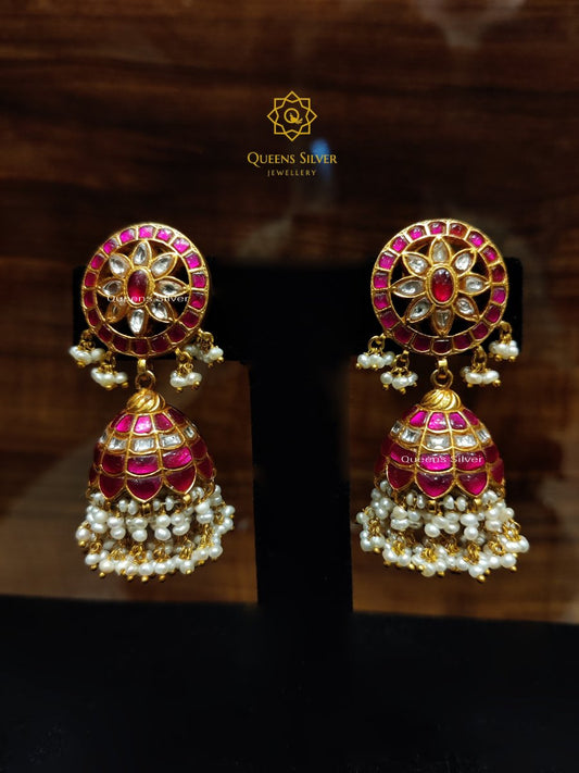 Kundan Earrings KJ002 - www.queenssilverjewellery.com