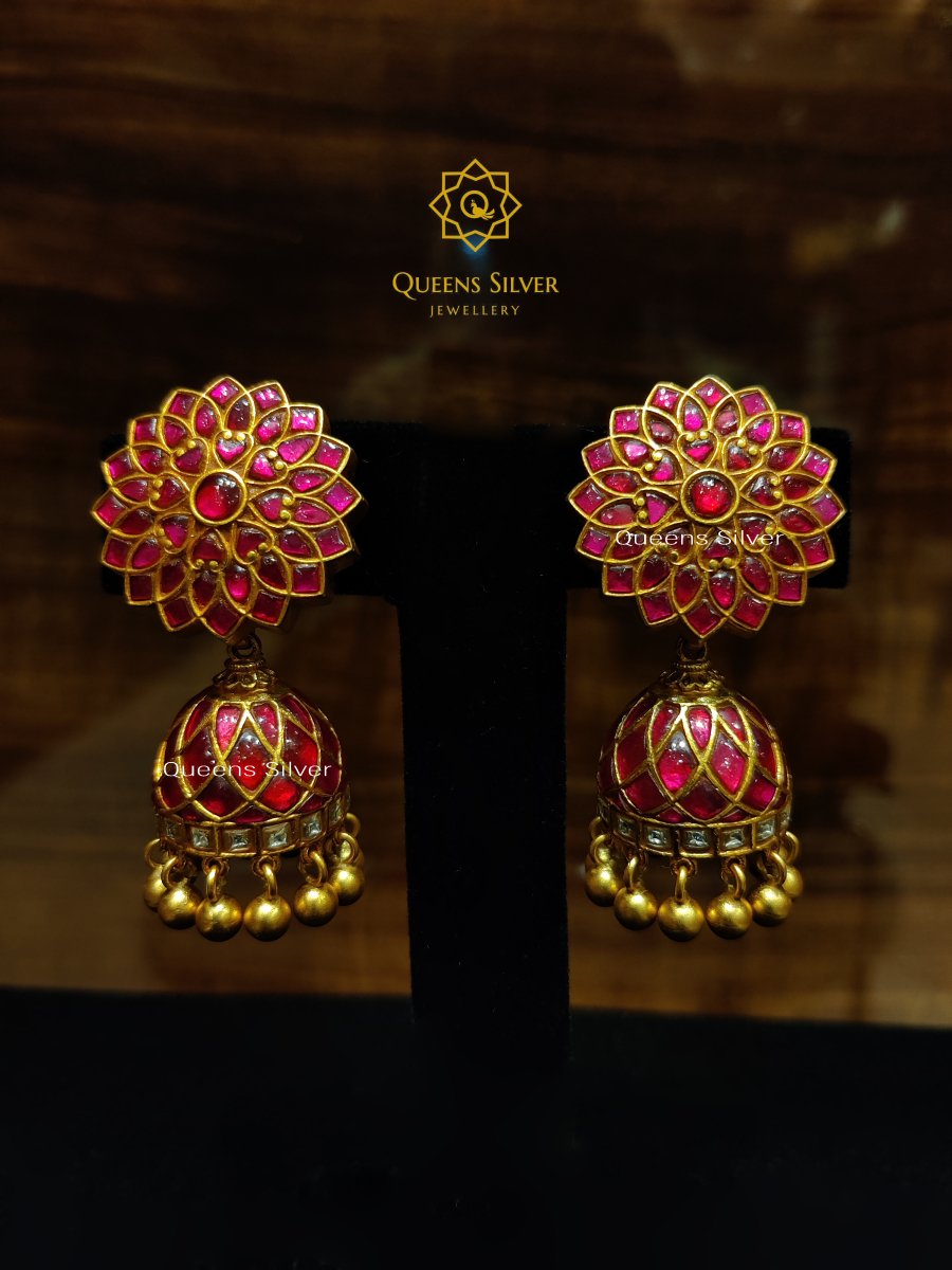 Kundan Earrings KJ003 - www.queenssilverjewellery.com