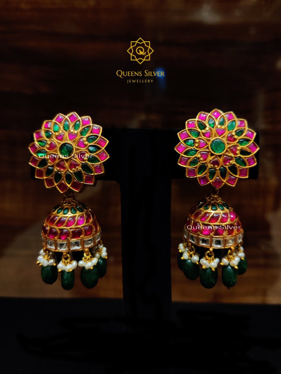 Kundan Earrings KJ004 - www.queenssilverjewellery.com