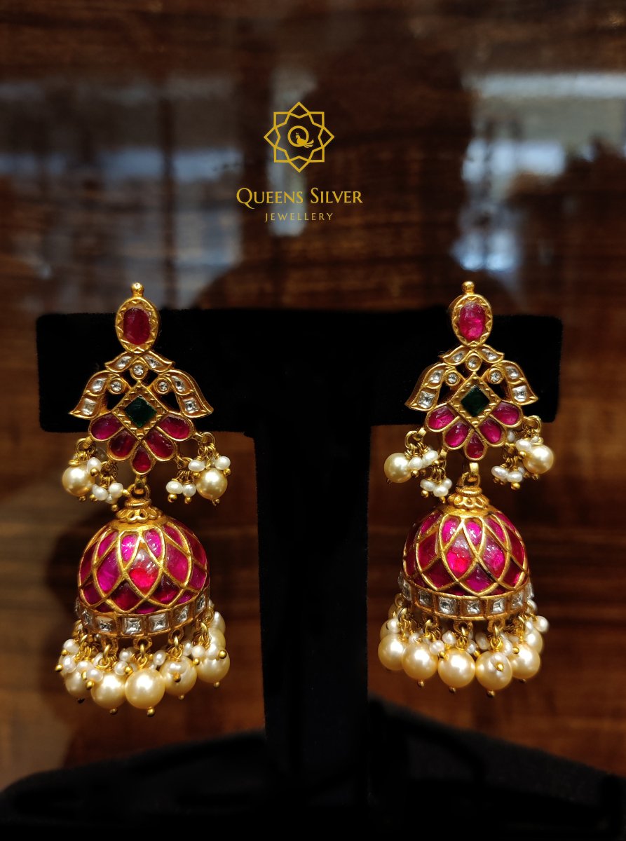 Kundan Earrings KJ005 - www.queenssilverjewellery.com