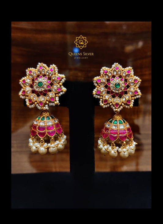 Kundan Earrings KJ006 - www.queenssilverjewellery.com