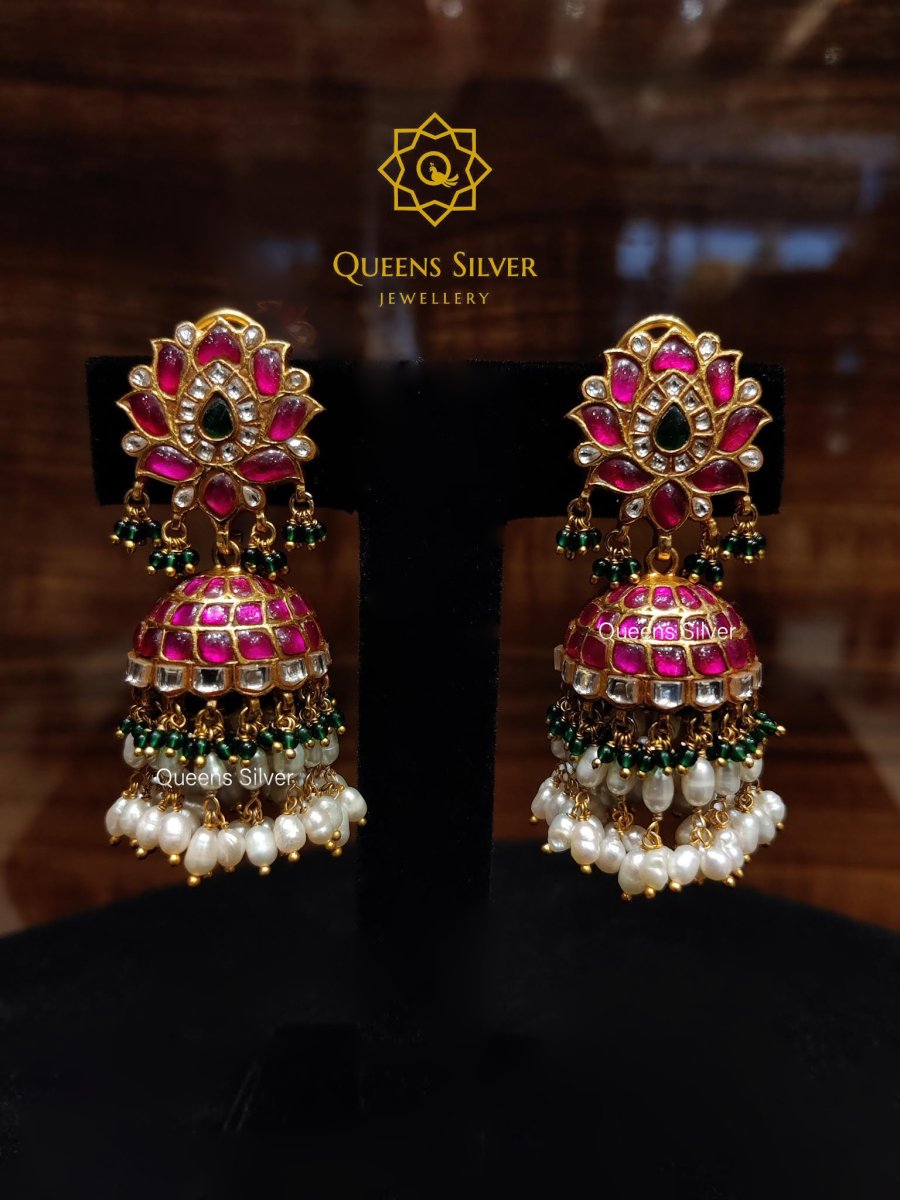 Kundan Earrings KJ007 - www.queenssilverjewellery.com