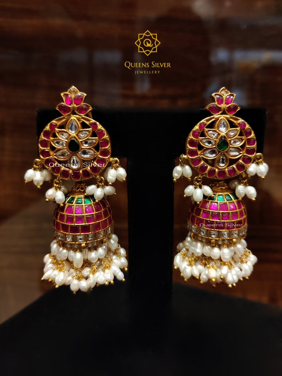 Kundan Earrings KJ008 - www.queenssilverjewellery.com