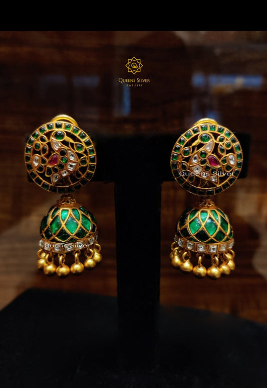 Kundan Earrings KJ009 - www.queenssilverjewellery.com