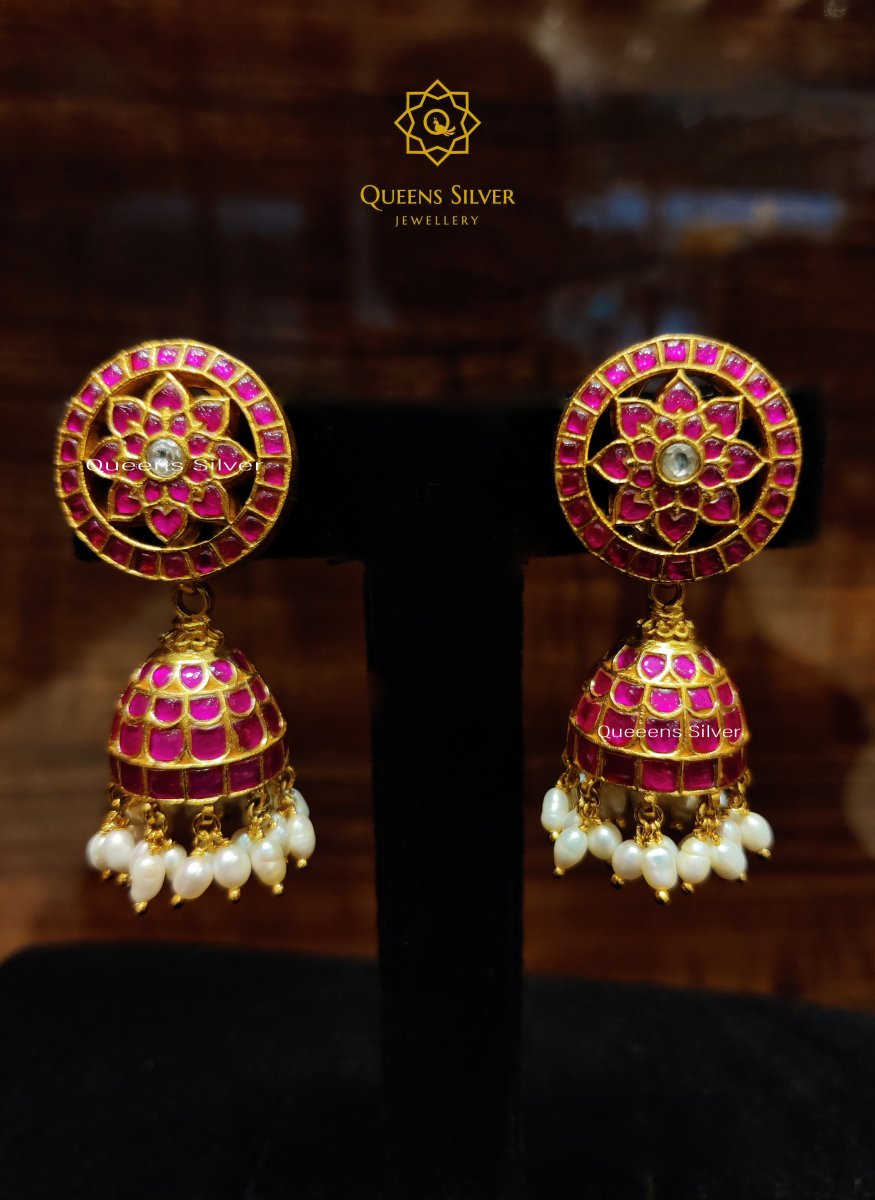 Kundan Earrings KJ010 - www.queenssilverjewellery.com