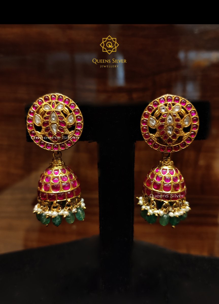 Kundan Earrings KJ011 - www.queenssilverjewellery.com