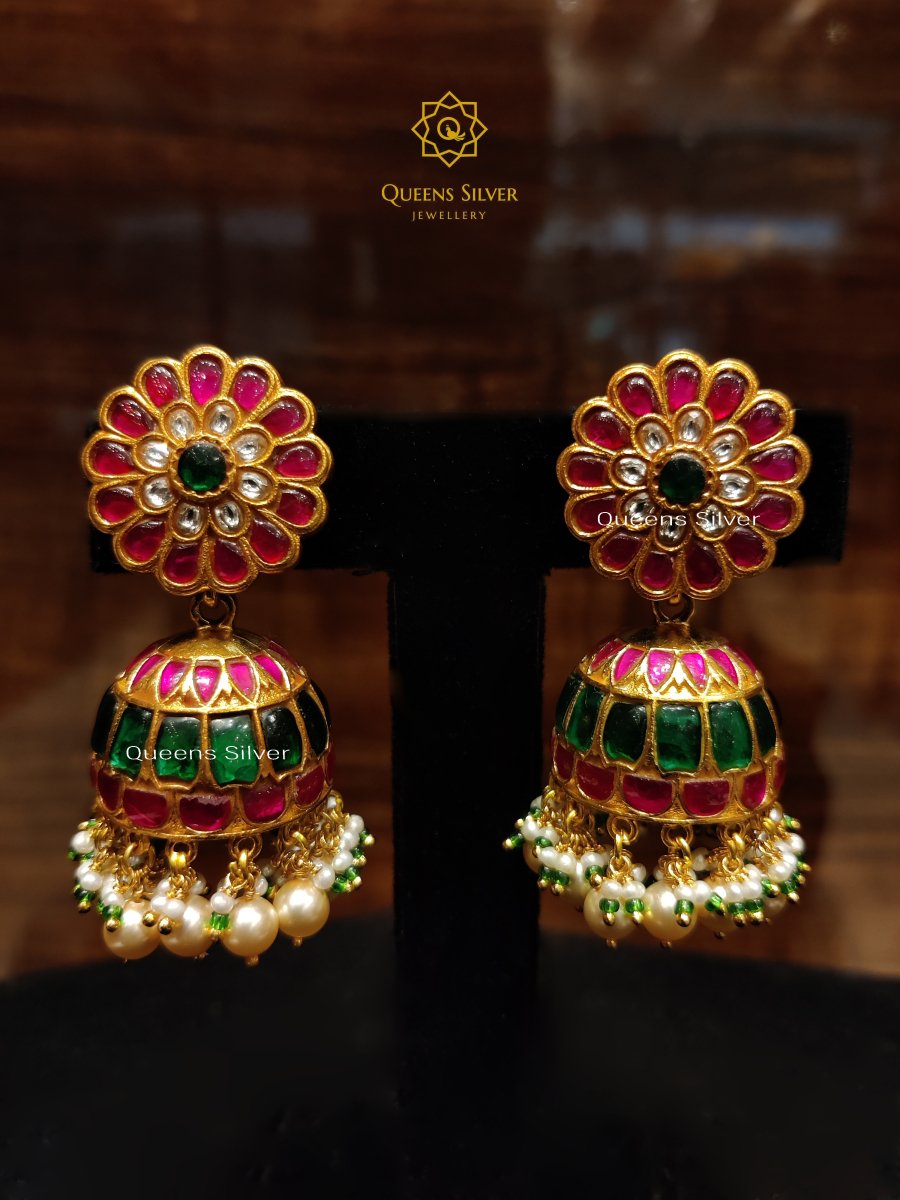 Kundan Earrings KJ012 - www.queenssilverjewellery.com