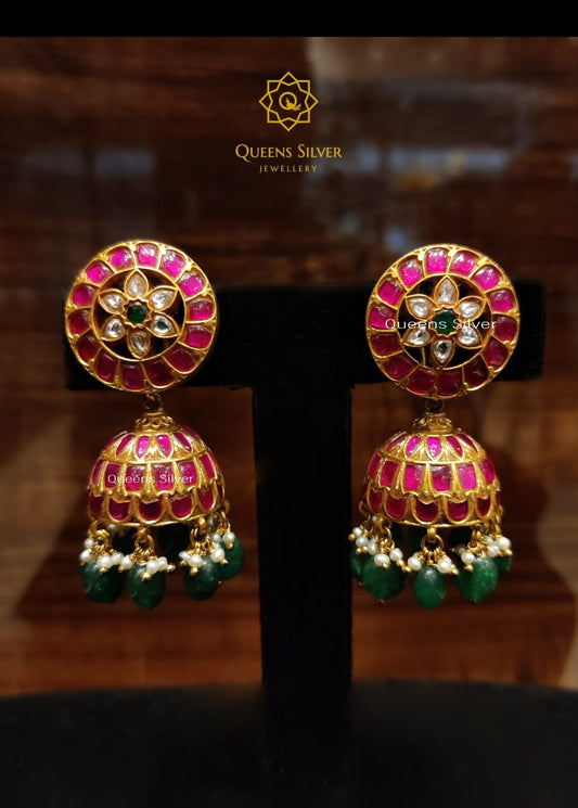 Kundan Earrings KJ013 - www.queenssilverjewellery.com