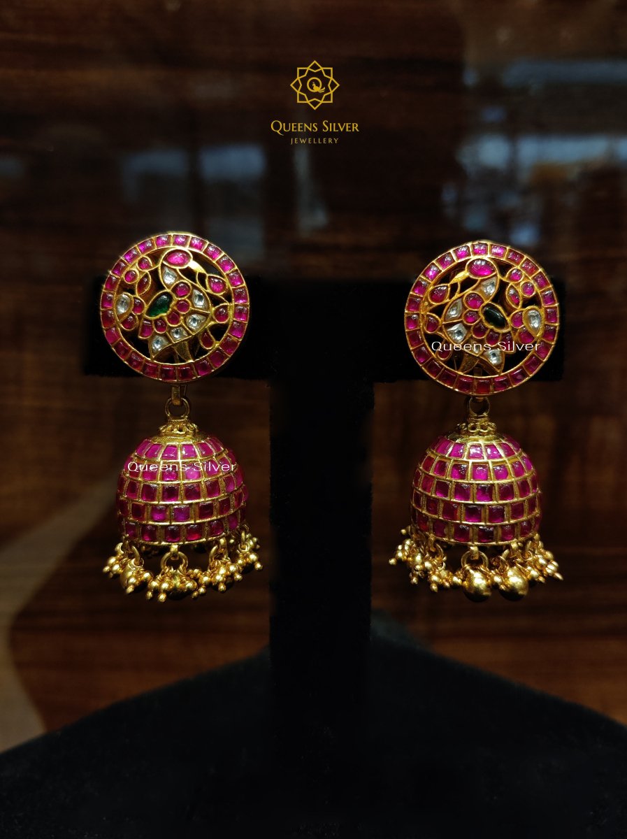 Kundan Earrings KJ014 - www.queenssilverjewellery.com