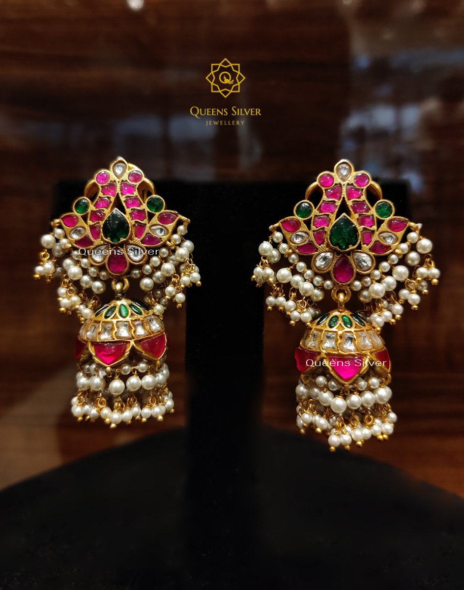 Kundan Earrings KJ015 - www.queenssilverjewellery.com