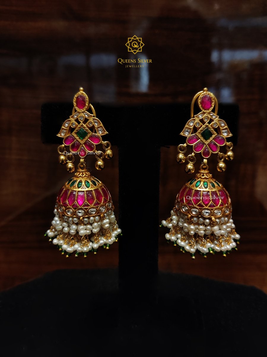 Kundan Earrings KJ016 - www.queenssilverjewellery.com