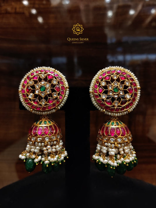 Kundan Earrings KJ017 - www.queenssilverjewellery.com