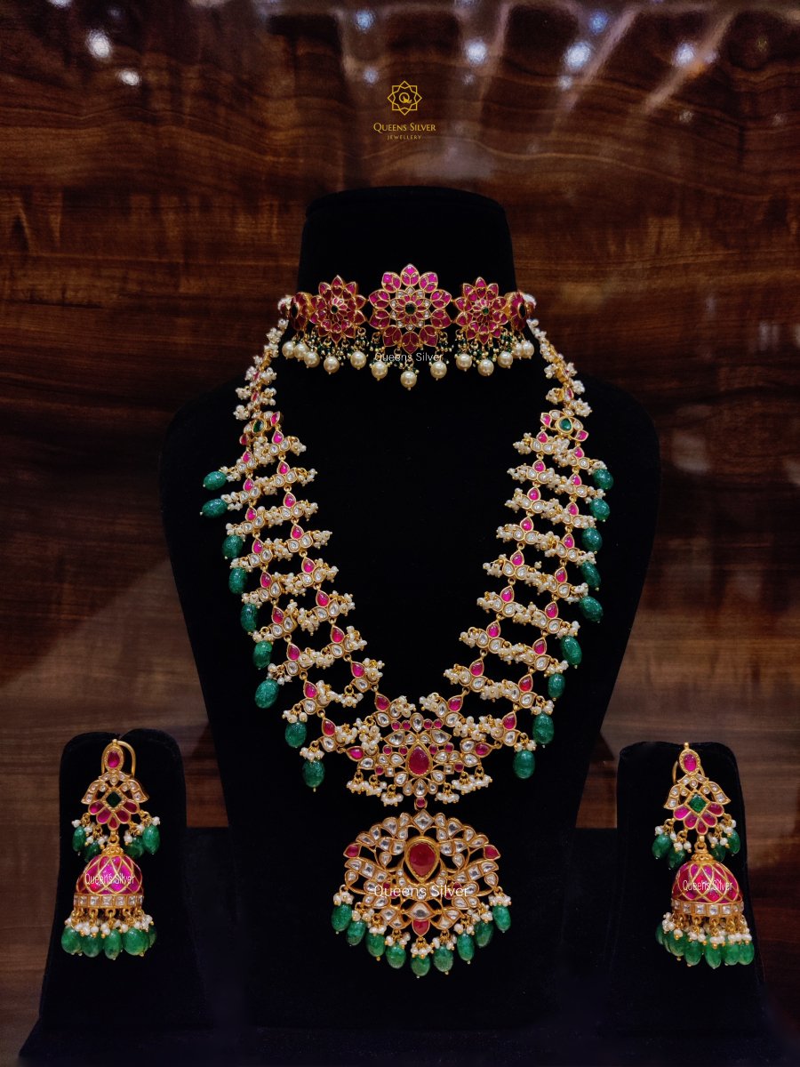 Kundan Leela Necklace Set - www.queenssilverjewellery.com